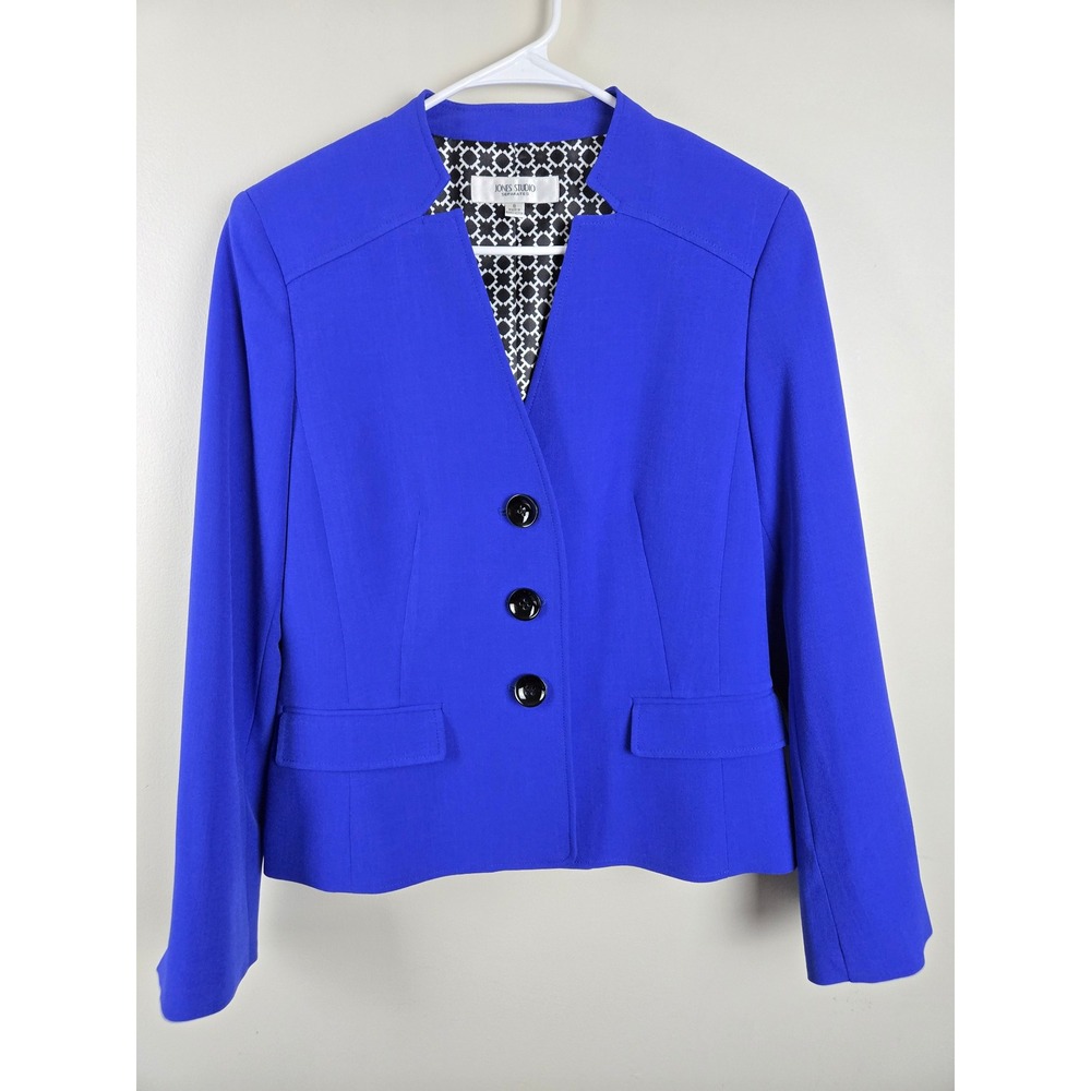 JONES‎ STUDIO SEPARATES Womens Blue V Neck Blazer Jacket Size 8